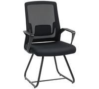 HOMCOM Desk Chair No Wheels, Office Chair with Mesh Back, Lumbar Support, Metal Base for Waiting Room, Conference Room, Black