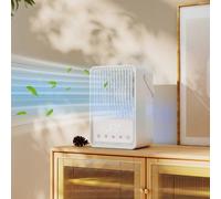 HOMCOM Portable Air Conditioner, 4-in-1 Mini Air Cooler with 3 Wind Speed, 2 Mist Mode, 7 Colour RGB Light, 550ml Water Tank, DC Motor, 8H Timer, Small Cooling Fan for Home, Office, Bedroom, White