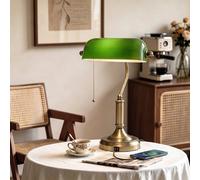 Homcom Desk Lamp With Vintage Bronze Tone Base, Pull Rope Switch, Green Green