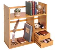 Homcom Desk Organiser Bookshelf Storage Shelf 180 Degree Rotatable 2 Drawers In Light Brown Light Brown