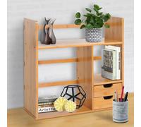 HOMCOM Desk Organiser, Bamboo Desktop Bookshelf with 2 Drawers and Stationery Storage, Reversible Use Aosom UK