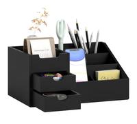 HOMCOM Desk Organiser Holder, Multi-Function Storage Caddy, Bamboo, Black