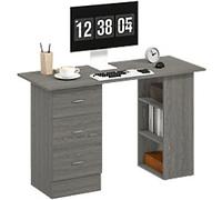 HOMCOM Desk with Shelves Computer Desk Rectangular Grey 3 Drawers 490 (W) x 1,200 (D) x 720 (H) mm Particle Board