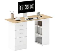 HOMCOM Desk with Shelves Computer Desk Rectangular Natural wood finish 3 Drawers 490 (W) x 1,200 (D) x 720 (H) mm Particle Board