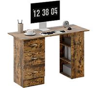 HOMCOM Desk with Shelves Computer Desk Rectangular Rustic Brown 3 Drawers 490 (W) x 1,200 (D) x 720 (H) mm Particle Board