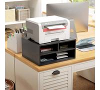 HOMCOM Desktop Printer Stand with 3 Open Compartments, Desk Organiser in Black HOMCOM Black