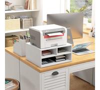 HOMCOM Desktop Printer Stand with 3 Open Compartments, Desk Organiser in White HOMCOM White