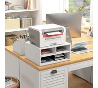 HOMCOM Desktop Printer Stand with Storage, 2-Tier Desk Organizer with 3 Open Compartments for Home Office, White