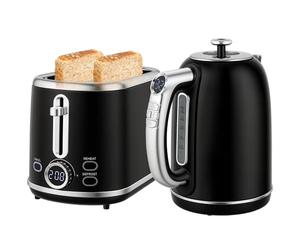 HOMCOM Digital Kettle and Toaster Set with LED Screen, 1.7L 3000W Kettle with 3Hr Keep Warm Memory Function & 12 Temperatures Control, 2 Slice Toaster with 6 Browning Controls, Crumb Tray, Black