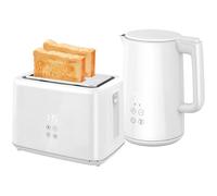 HOMCOM Digital Stainless Steel Kettle and Toaster Set, 1.5L 3000W Fast Boil Kettle, 2 Slice Toaster with 7 Level Browning Controls, Defrost, Reheat, Keep Warm, Crumb Tray and LED Touch Display, White