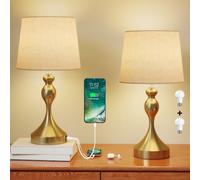 HOMCOM Dimmable Bedside Lamps Set of 2 3 Colour Temperatures Gold Tone