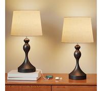 HOMCOM Dimmable Bedside Lamps Set of 2, Modern Table Lamps with 3 Colour Temperatures, USB C Charging Ports and Linen Shade for Living Room Bedroom Office, Black