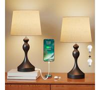 HOMCOM Bedside Lamps Set of 2, Modern Table Lamps with 3 Colour Temperatures, USB A+C Charging Ports and Linen Shade for Living Room Bedroom Office, Black