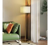 HomCom Floor Lamp, Height Adjustable, Dimmable 3000–6000K, Remote & Foot Switch, Linen Shade, Gold