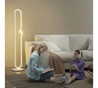 HOMCOM Dimmable LED Floor Lamp with Glass Night Light, Foot Switch, White - White