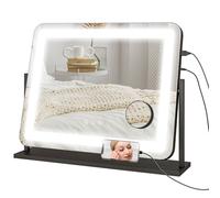 HOMCOM Dimmable Lighted Makeup Mirror with Magnifier - USB Port - 360° Rotation | TJ Hughes