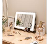 HOMCOM Dimmable Lighted Makeup Mirror with Magnifier, USB Port, 360° Rotation - Black - 62.5W x 49.5H x 14Dcm