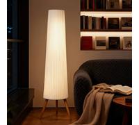 HOMCOM Dimmable Tripod Floor Lamp with Foot Switch, Nordic Standing Lamp with Wood Legs and Fabric Shade for Living Room, Bedroom, Office, 153cm, White