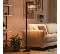 HOMCOM Boho Floor Lamp with Double Shade, Dimmable Standing Lamp with Remote and Foot Switch, 3 Colour Temperatures and Timer for Living Room, Bedroom, Office, Black