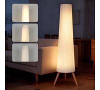 HOMCOM Dimmable Tripod Floor Lamp with Foot Switch, Nordic Standing Lamp with Fabric Shade for Living Room, Bedroom, Office, 153cm, White and Natural