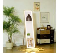 Homcom Dimming Full Length Mirror W/ Lights Standing Leaning Wall Mount Oak