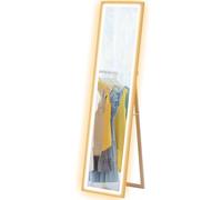 HOMCOM Dimming Full Length Mirror w/ Lights Standing Leaning Wall Mount Oak - Oak