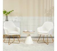 HOMCOM Dining Chair Set of 2 - Sherpa Fleece Armchair with Steel Legs - Cream | TJ Hughes