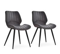 Homcom Dining Chairs Panelled Faux Leather Charcoal/Black 2pcs