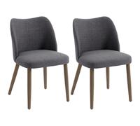 HOMCOM Dining Chairs Set of 2, Linen Upholstered Kitchen Chairs with Padded Seat, Curved Backrest, Rubberwood Legs, Dark Grey