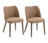 HOMCOM Dining Chairs Set of 2, Linen Upholstered Kitchen Chairs with Padded Seat, Curved Backrest, Rubberwood Legs, Brown