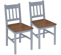 HOMCOM Dining Chairs Set Of 2, Kitchen Chair With Slat Back, Pine Wood Structure For Living Room and Dining Room - Grey, Brown