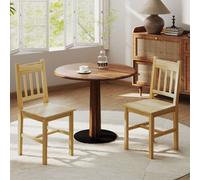 Homcom Dining Chairs Set Of 2, Pine Wood Frame, Slat Back, Kitchen, Natural