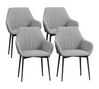 HOMCOM Dining Chairs Set of 4, Upholstered Linen Fabric Kitchen Chairs with Metal Legs for Living Room Dining Room, Light Grey