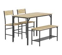 HOMCOM Dining Room Sets with 2 Chairs and a Bench, Dining Table and Chairs Set with Steel Frame and Storage Layer, Natural Wood Aosom UK
