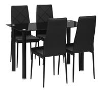HOMCOM Dining Table and Chairs Set 4, Space-Saving Kitchen Table and Chairs Set 4 with Faux Leather Padded Seat and Tempered Glass Top, Dining Room Sets, Black