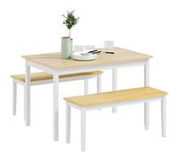 HOMCOM Dining Table and Bench Set, Farmhouse Kitchen Table and Bench with Wooden Frame for Living Room, Dining Room, Natural and White