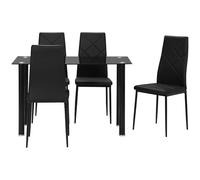 HOMCOM Dining Table and Chairs Set 4, Space-Saving Kitchen Table and Chairs Set 4 with Faux Leather Padded Seat and Tempered Glass Top, Dining Room Sets, Black