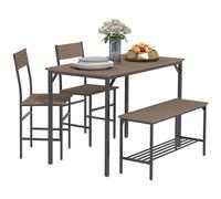 HOMCOM Dining Table and Chairs Set of 4 with 2 Chairs Bench for Kitchen Grey