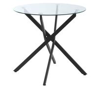 Homcom Dining Table Contemporary Round Glass/Black D:80cm