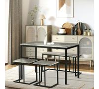 Homcom Dining Table Set Concrete Effect Kitchen Table And Chairs In Grey Grey