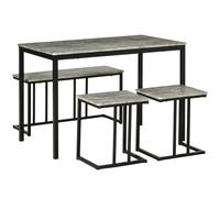 HOMCOM Dining Table Set, Concrete Effect Table and Chairs for 4 People, Grey - Grey