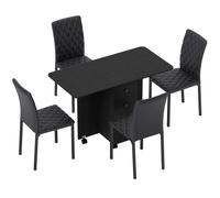 HOMCOM Dining Table Set, Folding Drop Leaf Table with Storage and 4 Chairs, Black