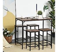 HOMCOM Dining Table With Stools Set Wood Black 100 x 600 x 888 mm