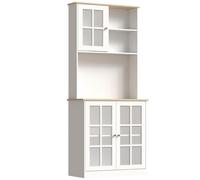 Homcom Display Cabinet Classic Kitchen Appliance Glass Doors White/Oak Effect