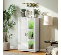HOMCOM Display Cabinet with Glass Shelves, Sideboard for Living Room, White - High gloss, matte - Sideboard - White