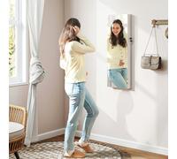 HOMCOM Door Hanging or Wall Mounted Jewellery Cabinet w/ Mirror Black Lining - White Surface and Black Lining