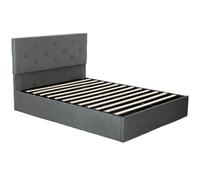 HOMCOM Double Bed Frame Gas Side Lift Under Bed Storage Upholstered Platform Bed Tufted Headboard for 140 x 190 cm Mattress