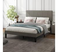 HOMCOM Double Bed Frame with 5-Level Adjustable Headboard Wooden Slats