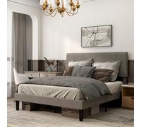 Homcom Double Bed Frame With 5-Level Adjustable Headboard Wooden Slats