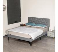 HOMCOM Linen Bed Frame with 5-Level Headboard, Wooden Slats Mattress Foundation in Grey | Size: Double HOMCOM Grey Double